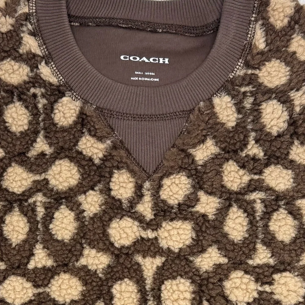 Coach Signature Monogram Sherpa Fleece Pullover Sweatshirt Brown Tan Women’s S